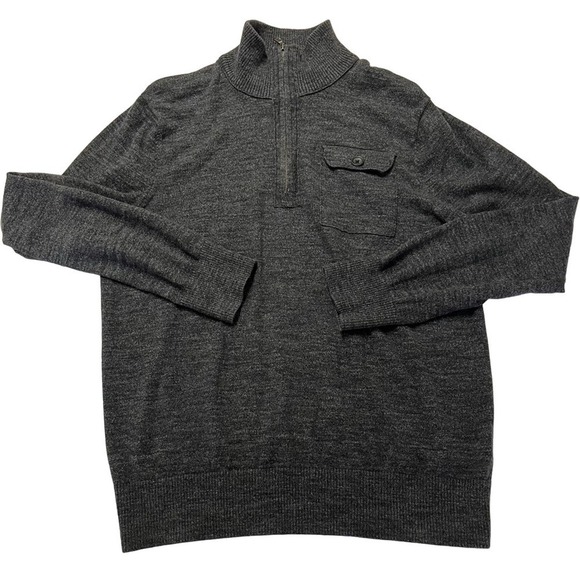 BANANA REPUBLIC Mens Size Large 1/4 Zip Heather Knit Pullover Sweater Gray - Picture 1 of 4